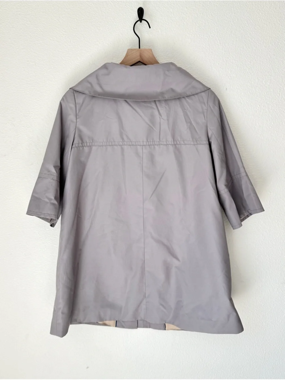 Vintage Banana Republic Light Gray 3/4 Sleeve Funnelneck Zip Raincoat - Small